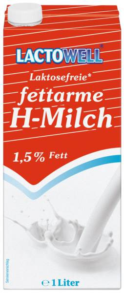 Lactowell H-Milch, 1,5% Fett, laktosefrei, 12 L/PK ideal für die Ernährung bei Laktoseintoleranz